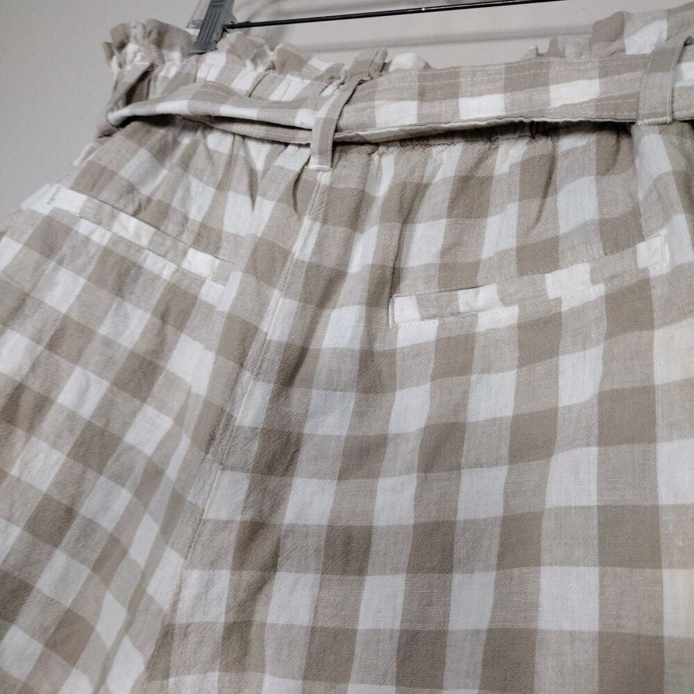 Plaid High Rise Linen Short Summer Vacay Size XL Elastic Waist Zipper Pockets - Picture 8 of 12